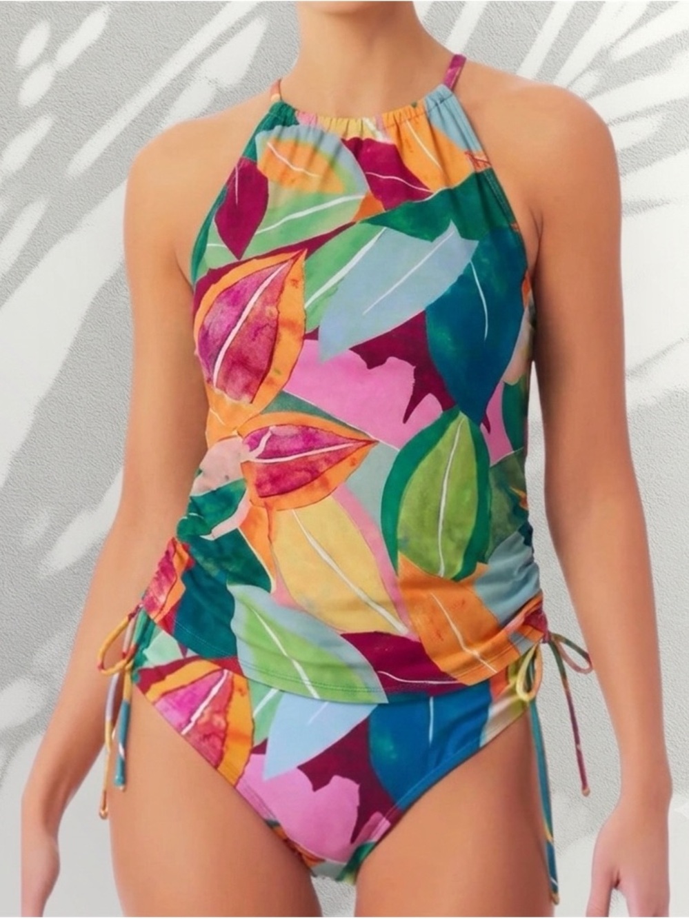 🌴 Bright Tropical Halter Tankini Top 🌴